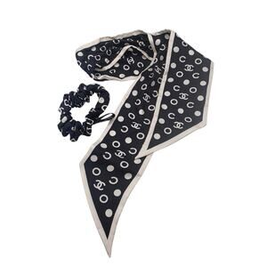 Chanel Black White 2022 Polka Dot CC Hair Scrunchie